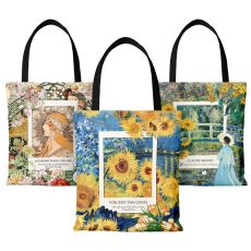 Canvas bag world famous painting Remix Van Gogh, Mucha, Monet oil painting secondary creation tote bag