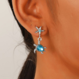 Sea Star Blue Turtle Earrings Summer Ocean Earrings
