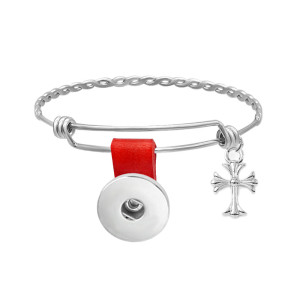 Genuine Leather Stainless Steel Cross Bracelet fit snaps jewelry