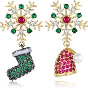 Christmas earrings, snowflakes, Christmas hats, festive atmosphere earrings