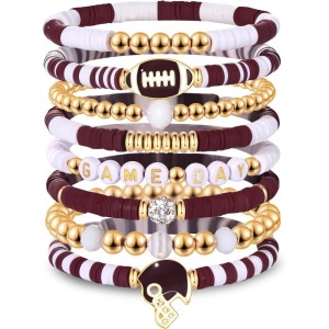 8-piece baseball bracelet set with multiple layers of stacked crystal hearts, pentagrams, letters, soft pottery, friendship, and elastic bracelets