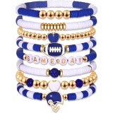 8-piece baseball bracelet set with multiple layers of stacked crystal hearts, pentagrams, letters, soft pottery, friendship, and elastic bracelets