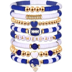 8-piece baseball bracelet set with multiple layers of stacked crystal hearts, pentagrams, letters, soft pottery, friendship, and elastic bracelets