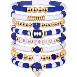 8-piece baseball bracelet set with multiple layers of stacked crystal hearts, pentagrams, letters, soft pottery, friendship, and elastic bracelets