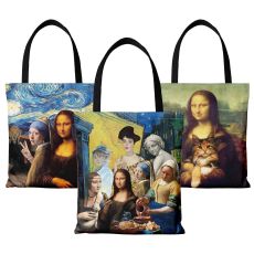 Mocking the world-famous painting Mona Lisa, oil painting Van Gogh print, eco-friendly bag, canvas bag