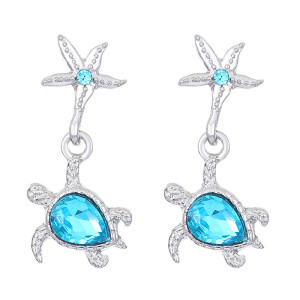 Sea Star Blue Turtle Earrings Summer Ocean Earrings