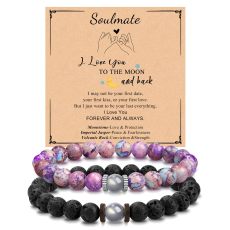 Emperor Stone Bracelet Couple Elastic Rope Wooden Spacer Volcanic Stone 8mm Purple Emperor Moonlight Stone Bracelet