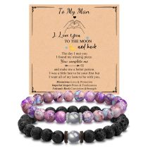 Emperor Stone Bracelet Couple Elastic Rope Wooden Spacer Volcanic Stone 8mm Purple Emperor Moonlight Stone Bracelet