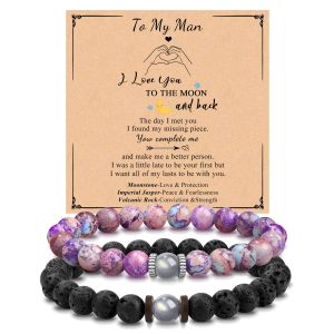 Emperor Stone Bracelet Couple Elastic Rope Wooden Spacer Volcanic Stone 8mm Purple Emperor Moonlight Stone Bracelet