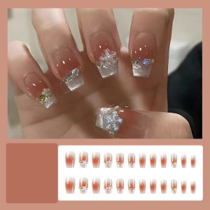 Handmade wearable nail art with silver glitter butterfly nail patches and wearable nail patches (including glue)
