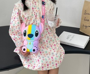 Environmentally friendly silicone cartoon Stitch children's diagonal cross mobile wallet