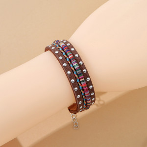 Bohemian multi-layered ribbon woven leather bracelet