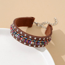 Bohemian multi-layered ribbon woven leather bracelet