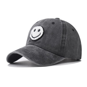 Washed to make old sticker cloth, smiling face embroidered baseball cap, washed to make old duckbill cap, classic baseball cap hat