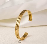 Stainless steel concave convex patterned open bracelet