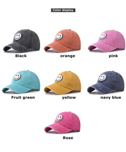 Washed to make old sticker cloth, smiling face embroidered baseball cap, washed to make old duckbill cap, classic baseball cap hat