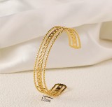 Stainless steel concave convex patterned open bracelet