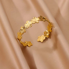 Stainless steel concave convex patterned open bracelet