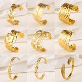 Stainless steel concave convex patterned open bracelet