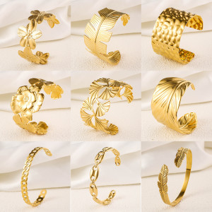 Stainless steel concave convex patterned open bracelet