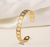 Stainless steel concave convex patterned open bracelet