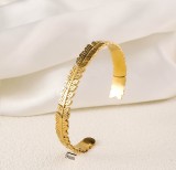 Stainless steel concave convex patterned open bracelet