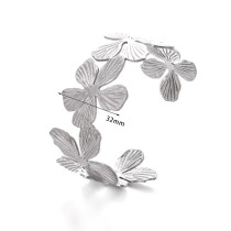 Stainless steel wide open cut hollow geometric flower leaf texture bracelet