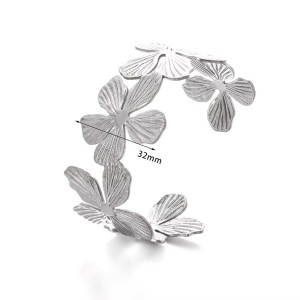 Stainless steel wide open cut hollow geometric flower leaf texture bracelet