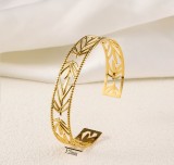 Stainless steel concave convex patterned open bracelet