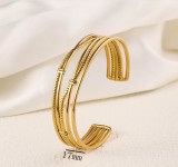 Stainless steel concave convex patterned open bracelet