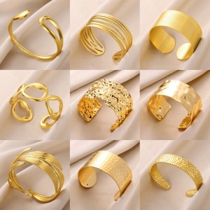 Stainless steel concave convex patterned open bracelet