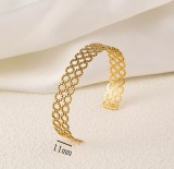 Stainless steel concave convex patterned open bracelet