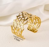 Stainless steel concave convex patterned open bracelet