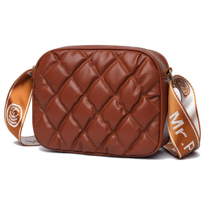 Quilted embroidered grid trendy small square bag crossbody bag