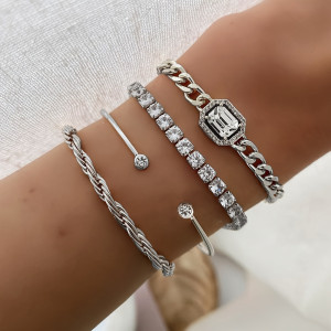 Exaggerated punk bracelet Fried Dough Twists bracelet gem bracelet set 4