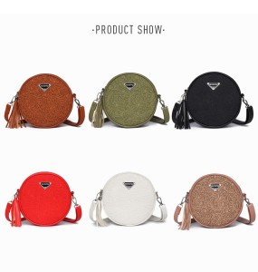 Jacquard small round bag, retro lace tassel bag, diagonal cross bag