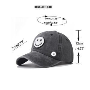 Washed to make old sticker cloth, smiling face embroidered baseball cap, washed to make old duckbill cap, classic baseball cap hat fit 20MM  Snaps button jewelry wholesale