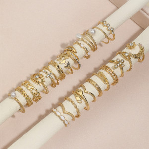 Drip Oil Diamond Eye Cross Leaf Ring Multi Joint 23 Piece Pearl Sun Moon Ring Set