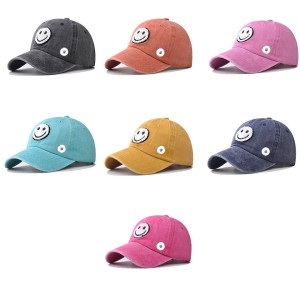 Washed to make old sticker cloth, smiling face embroidered baseball cap, washed to make old duckbill cap, classic baseball cap hat fit 20MM  Snaps button jewelry wholesale
