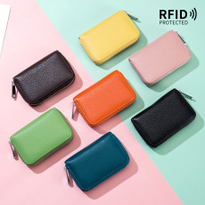 Card Pack Organ Zipper Leather RFID Anti theft Brush Magnetic Leather Card Holder Clip