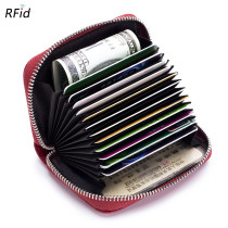 Card Pack Organ Zipper Leather RFID Anti theft Brush Magnetic Leather Card Holder Clip