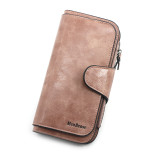 Personalized and fashionable long wallet wallet, simple wax leather, solid color change bag, hand-held bag