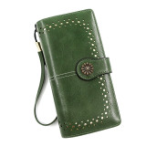 Personalized and fashionable long wallet wallet, simple wax leather, solid color change bag, hand-held bag