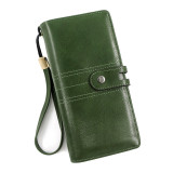 Personalized and fashionable long wallet wallet, simple wax leather, solid color change bag, hand-held bag