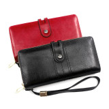 Personalized and fashionable long wallet wallet, simple wax leather, solid color change bag, hand-held bag