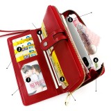 Personalized and fashionable long wallet wallet, simple wax leather, solid color change bag, hand-held bag
