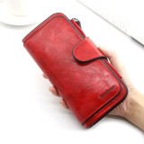 Personalized and fashionable long wallet wallet, simple wax leather, solid color change bag, hand-held bag