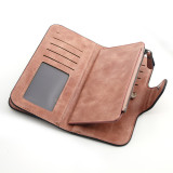 Personalized and fashionable long wallet wallet, simple wax leather, solid color change bag, hand-held bag