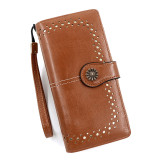 Personalized and fashionable long wallet wallet, simple wax leather, solid color change bag, hand-held bag