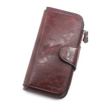 Personalized and fashionable long wallet wallet, simple wax leather, solid color change bag, hand-held bag